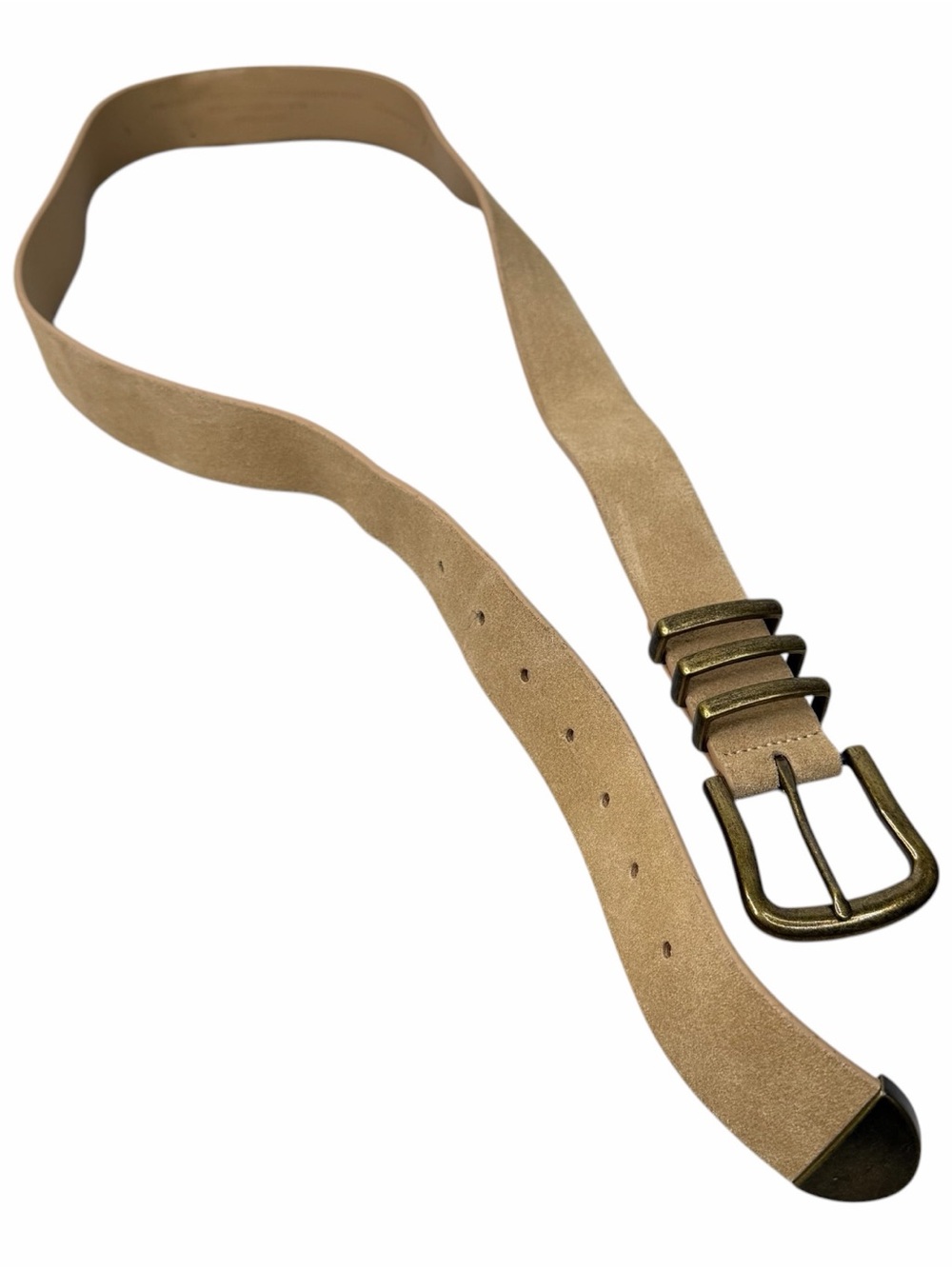 Anthropologie Genuine Suede Leather Beige Western Belt Brass Buckle Women's L
